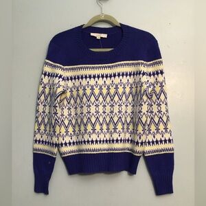 LOFT Blue and White Patterned Sweater